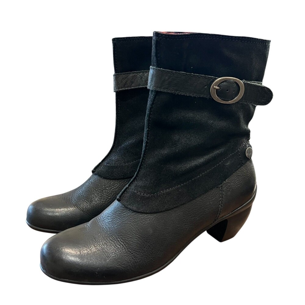 OTBT Black Leather & Suede Emporia Ankle Boots Booties w Strap & Buckle  9  READ